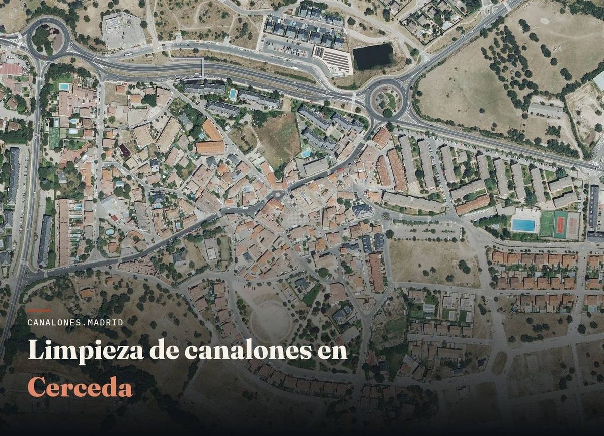 Cerceda (Madrid): canalones.madrid ofrece limpieza profesional de canalones para evitar atascos y goteras, en una zona de pinar donde las hojas y acículas obstruyen fácilmente los canalones.