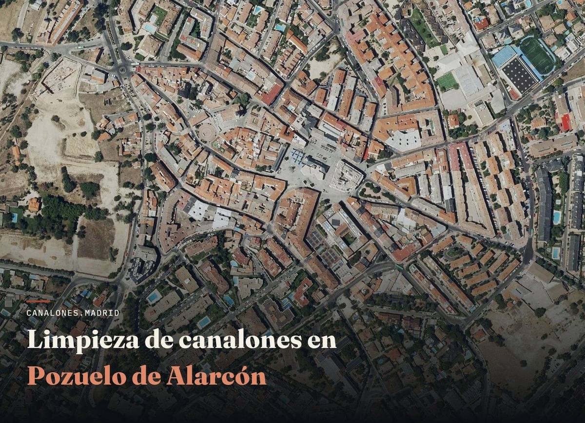 Servicio de limpieza de canalones en Pozuelo de Alarcón, Comunidad de Madrid — canalones.madrid, en una localidad con numerosas urbanizaciones y comunidades de vecinos.