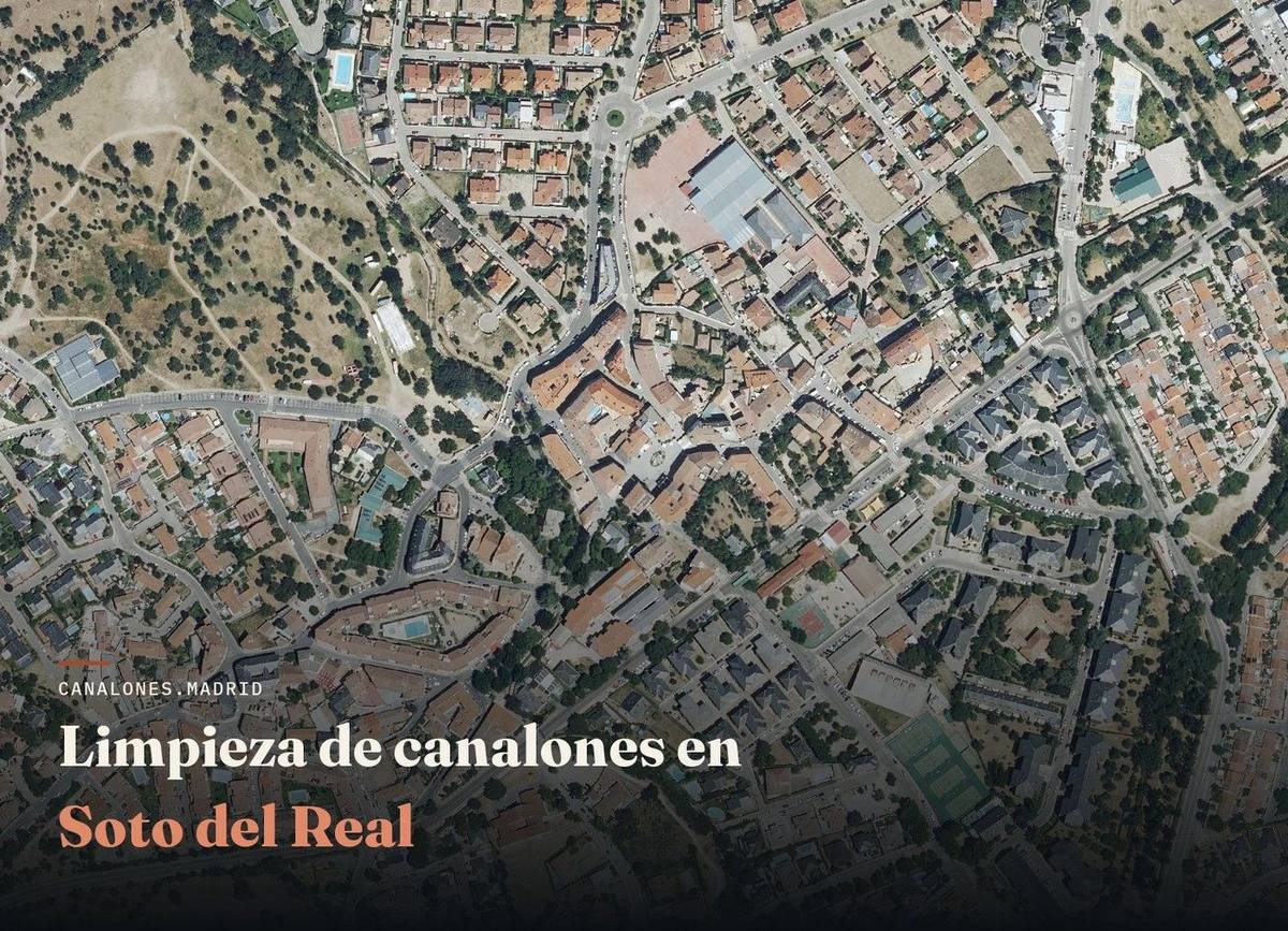 Servicio de limpieza de canalones en Soto del Real, Comunidad de Madrid — canalones.madrid, en una zona de pinar donde las hojas y acículas obstruyen fácilmente los canalones.