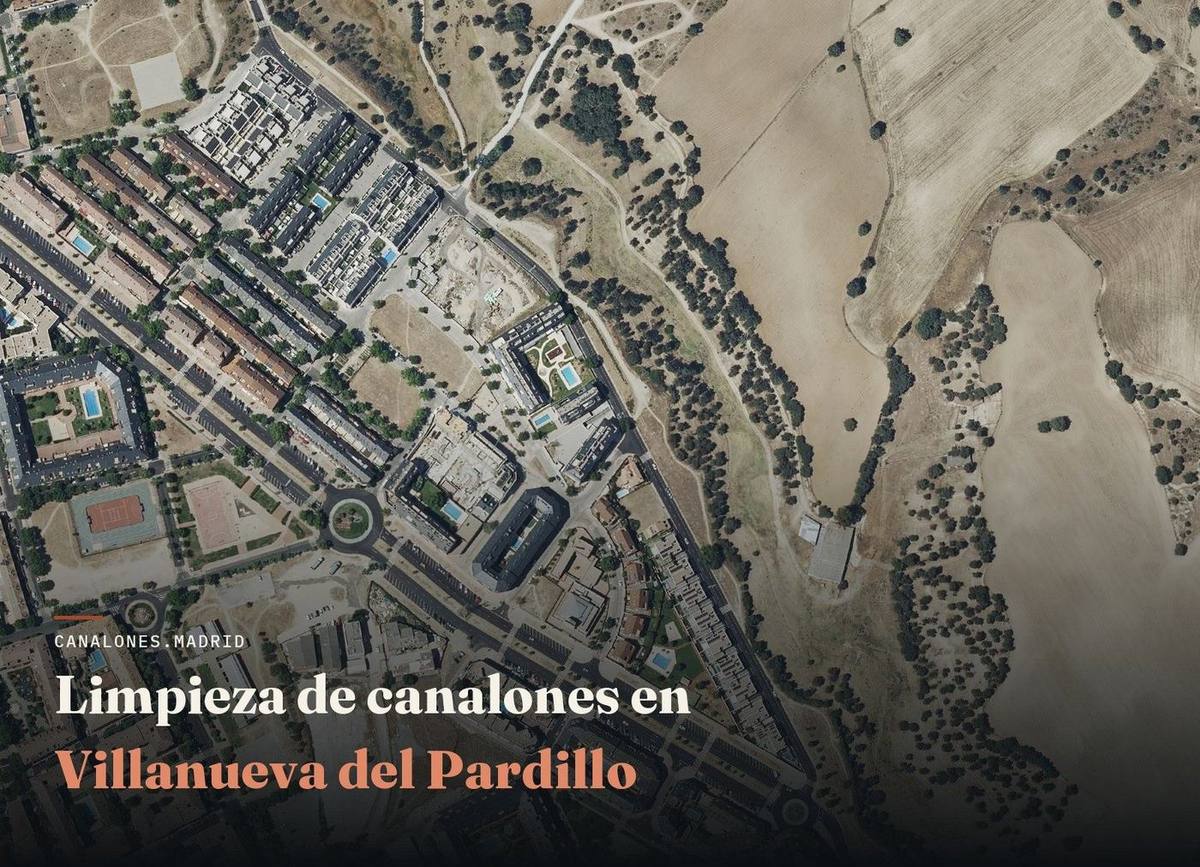 Villanueva del Pardillo (Madrid): canalones.madrid ofrece limpieza profesional de canalones para evitar atascos y goteras, en una localidad con numerosas urbanizaciones y comunidades de vecinos.